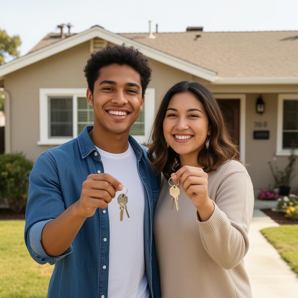 First-time homebuyers receiving keys at closing — Southern California